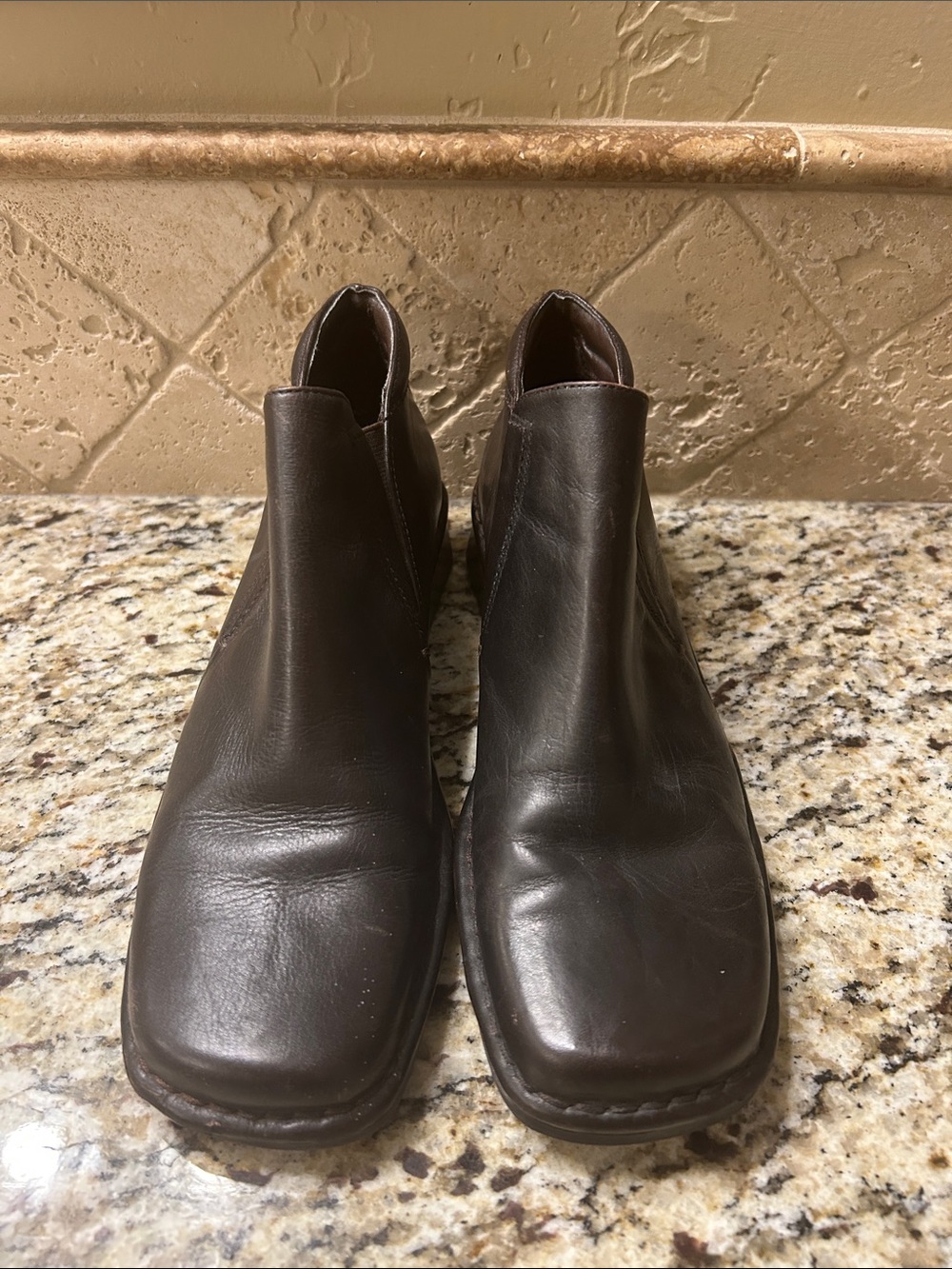 Women's Dark Brown Leather Ankle Booties with Slip-On Chelsea Style